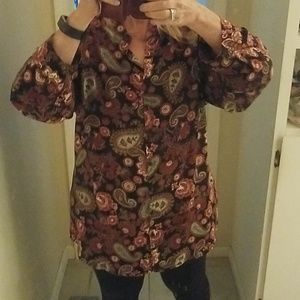 Long button up long sleeve high low top